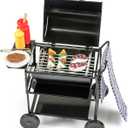 SAMCAMI Dollhouse Furniture Kitchen Grill Set (7 PCS)  Metal Grill, Skewers, Steak and Other Dollhouse Accessories - 1:12 Scale Miniature Dollhouse Decoration (Square Black)