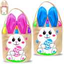 2 Pack Easter Baskets for Kids, Personalized Canvas Easter Bunny Baskets Bucket Tote, Easter Gifts Bags for Girls & Boys Spring Party Favors, Classroom Prizes, Home Decor Toys (Multicolor)