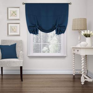 H.Versailtex Blackout Tie Up Valance Curtain Window Treatment Balloon Valance Drape for Kitchen Window (Navy, Rod Pocket Panel, 42 inches W x 63 inches L)