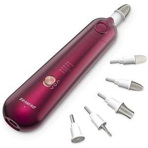 Professional Manicure Pedicure Set - Cordless Electric Foot Nail Care Trimmer Buffer Tools - 5 Speeds, Rechargeable, Thick Nails (Red)