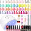 PEACECOLOR 38PCS Gel Nail Polish Set with Lamp Starter Kit, 20 Colours Soak Off Gel Nail Kit White Pink Red Blue Green with Glossy Matte Glitter Top Coat, Nails Kit for Beginner DIY at Home