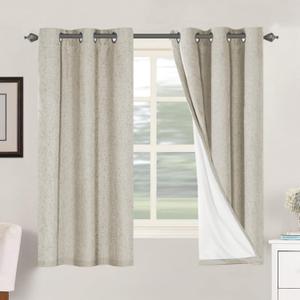 H.VERSAILTEX 100% Blackout Curtains for Bedroom Thermal Insulated Linen Textured Curtains Heat and Full Light Blocking Drapes Living Room Curtains 2 Panel Sets, Cobblestone, 42x63 Inch