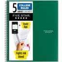 Five Star Spiral Notebook + Study App, 5 Subject, College Ruled Paper, 8-1/2" x 11", 200 Sheets, Fights Ink Bleed, Water Resistant Cover, Forest Green (72079)