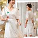 Wedtrend Women's Sparkly Sequin Dress Bat Sleeves Cocktail Dress Glitter Club Dress (White, XS)