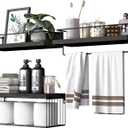 PopiShelves Bathroom Shelves Over Toilet for Wall, Floating Shelves with Storage Basket Paper Holer for Kitchen Living Room, Bedroom & Classroom, Set of 3 (Black)