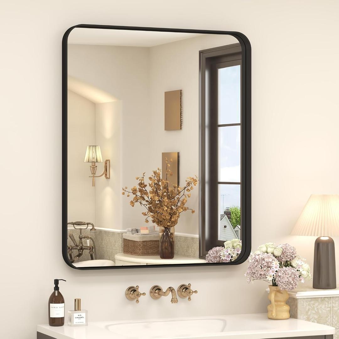 20x24 Inch Black Metal Framed Bathroom Mirror for Wall