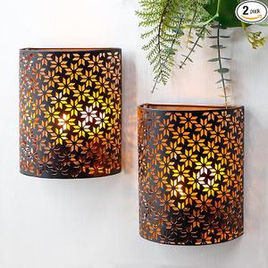 JHY DESIGN Set of 2 Battery Powered Lamp 8''H Vintage Wall Mount Lamp Metal Wall Sconce Lighting with LED Edison Style Bulb and 6Hours Timer Wall Decor for Bedroom Living Room Hallway