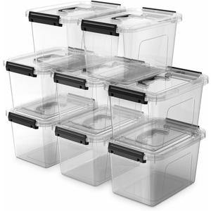 8-Pack Storage Latch Bins with Lids/Handle, 5 Quart Clear Plastic Latching Organize Box, Stackable Storage Containers for Organizing