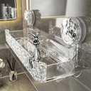 AYWSTC Shower Caddy Suction Cup, Wall Mounted Suction Shower Rack Organizer, No Drilling Clear Shelf Basket with 4 Movable Hooks, Bathroom Storage Rack Suitable for Smooth Walls