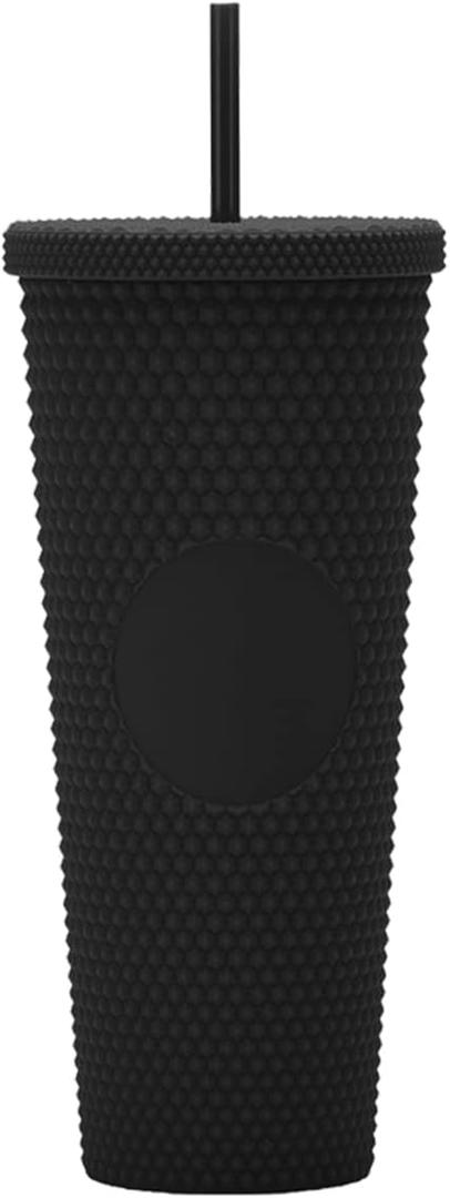 24oz DIY Studded Tumbler.Matte Black Studded Tumbler with Lid and Straw.Reusable Double Walled Insulated Travel Tumbler.Plastic Acrylic Pastel Colored Tumbler Cup for Iced Coffee Smoothie. (24ozDIY-Large (pack of 1))