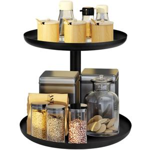 IBERG 2-Tier Metal Lazy Susan Organizer, Black, 9"&10" - Modern, Rotating Spice Organizer for Kitchen & Pantry