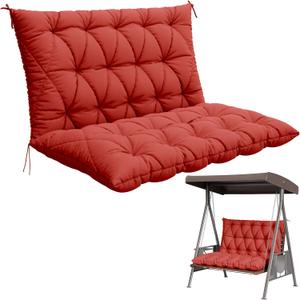 Porch Swing Cushion with Backrest,Waterproof Bench Cushion for Outdoor Furniture,2-3 Seater Replacement Thickened 5 in swing cushion,with Ties,Patio,Outdoor,Backyard and Garden (Red,47x40 in)