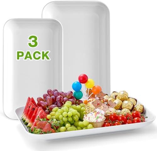 Porcelain Like Large Serving Platters and Trays Set of 3 for Party,16x9inch Unbreakable Large Serving Platters, White Serving Dishes for Snacks Fruit Cookies Dessert Reusable Tray Food Christmas