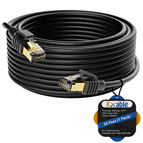 Cat 7 Ethernet Cable 35 Feet, Long High Speed Internet Cord, CAT7 RJ45 LAN Network Cable, Triple Shielding SFTP 10Gbps 600Mhz Patch Cable, Compatible with CAT6A CAT6 CAT5E CAT5 Cable