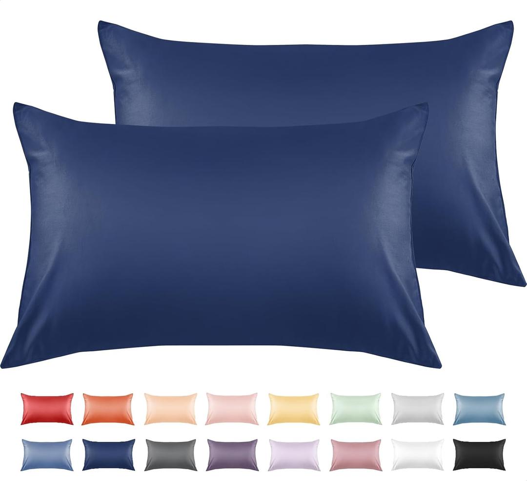 Warmstar 100% Cotton Toddler Pillowcase Set of 2, 600 Thread Count 13x18 Toddler Pillowcases Soft & Breathable, Cotton Travel Pillow Case Cover 13"x 18" with Envelope Closure,Navy Blue