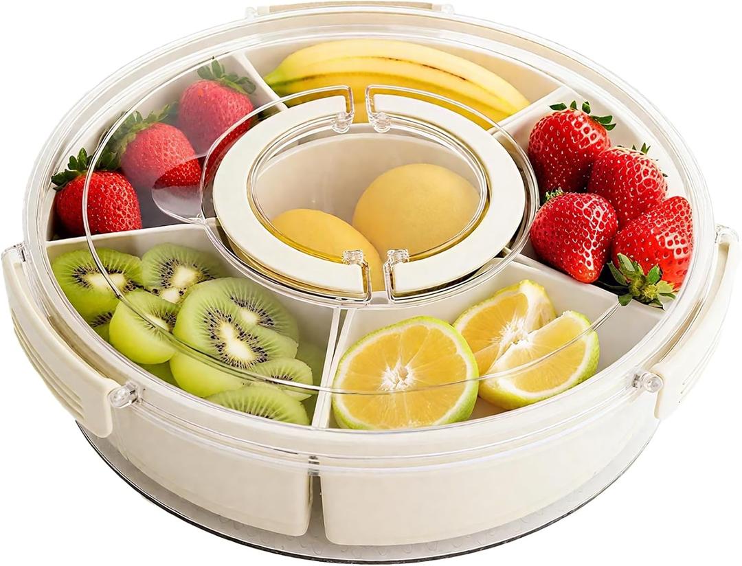 Divided Serving Tray with Lid and Handle Snack Box for Fridge Snackle Box Container Snack Spinner for Adults Serving Platter Fruit Tray (12")