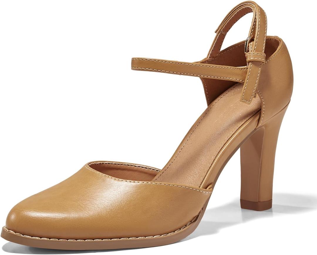 Coutgo Womens Chunky High Heels Closed Pointed Toe Ankle Strap Pumps Vintage D'Orsay Dress Party Shoes (7.5, Light Brown) Coutgo Womens Chunky High Heels Closed Pointed Toe Ankle Strap Pumps Vintage D'Orsay Dress Party Shoes (7.5, Light Brown)
