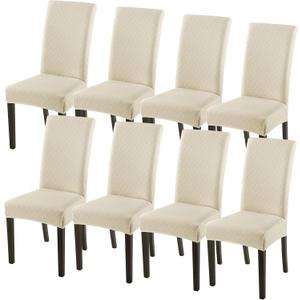 SearchI Dining Room Chair Covers Set of 8, Stretch Jacquard Parsons Chair Slipcovers Super Fit Removable Washable Kitchen Chair Protector Cover for Dining Room, Hotel, Ceremony (Beige Rhombus)