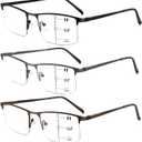 Progressive Reading Glasses for Men, Lightweight Metal Multifocus Readers, Premium Half Frame Blue Light Blocking Eyeglasses+1.25 (Blackbrowngun)