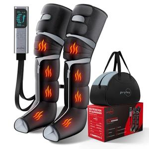 pryfey Leg Massager with Heat and Compression, Foot Massager for Circulation and Pain Relief, 3 Timers, 12 Intensity, 6 Modes,3 Heating with Knee Massager,Gift for Man Woman Parents,Black