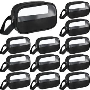 Buryeah 12 Pieces Toiletry Bags Bulk for Women Men Translucent Small Travel Makeup Pouch Portable Waterproof Organizer Set for Accessories Toiletries Gifts for Wedding(Black)