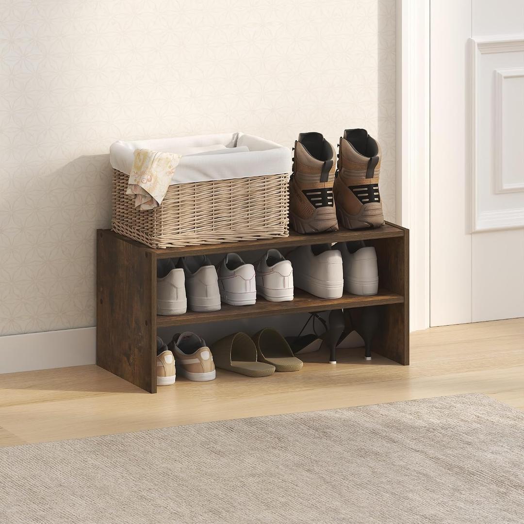 Furinno FANO Shoe Rack, 24-Inch Width 2-Tier Shoe Organizer, Stackable Shoes Storage, 11.7 x 24.2 x 11.7, for Closet Entryway, Office, Garage, Amber Pine