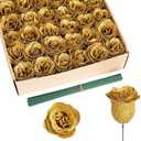 Rzoukler Gold Roses,30PCS Glitter Roses Bouquet Artificial Roses with Stems for Wedding Bouquet Party Christmas Home Decor(Gold)