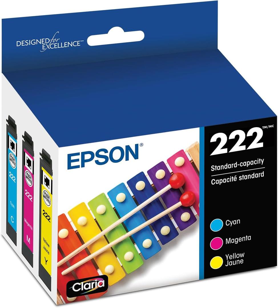 EPSON 222 Claria Ink Standard Capacity Color Combo Pack (T222520-S) Works with WorkForce WF-2960, Expression XP-5200