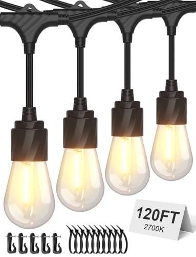XMCOSY+ 120FT Outdoor String Lights Waterproof - LED Patio Hanging Lights for Outside Porch Backyard Gazebo Garden, Commercial Grade 42 Edison Bulbs
