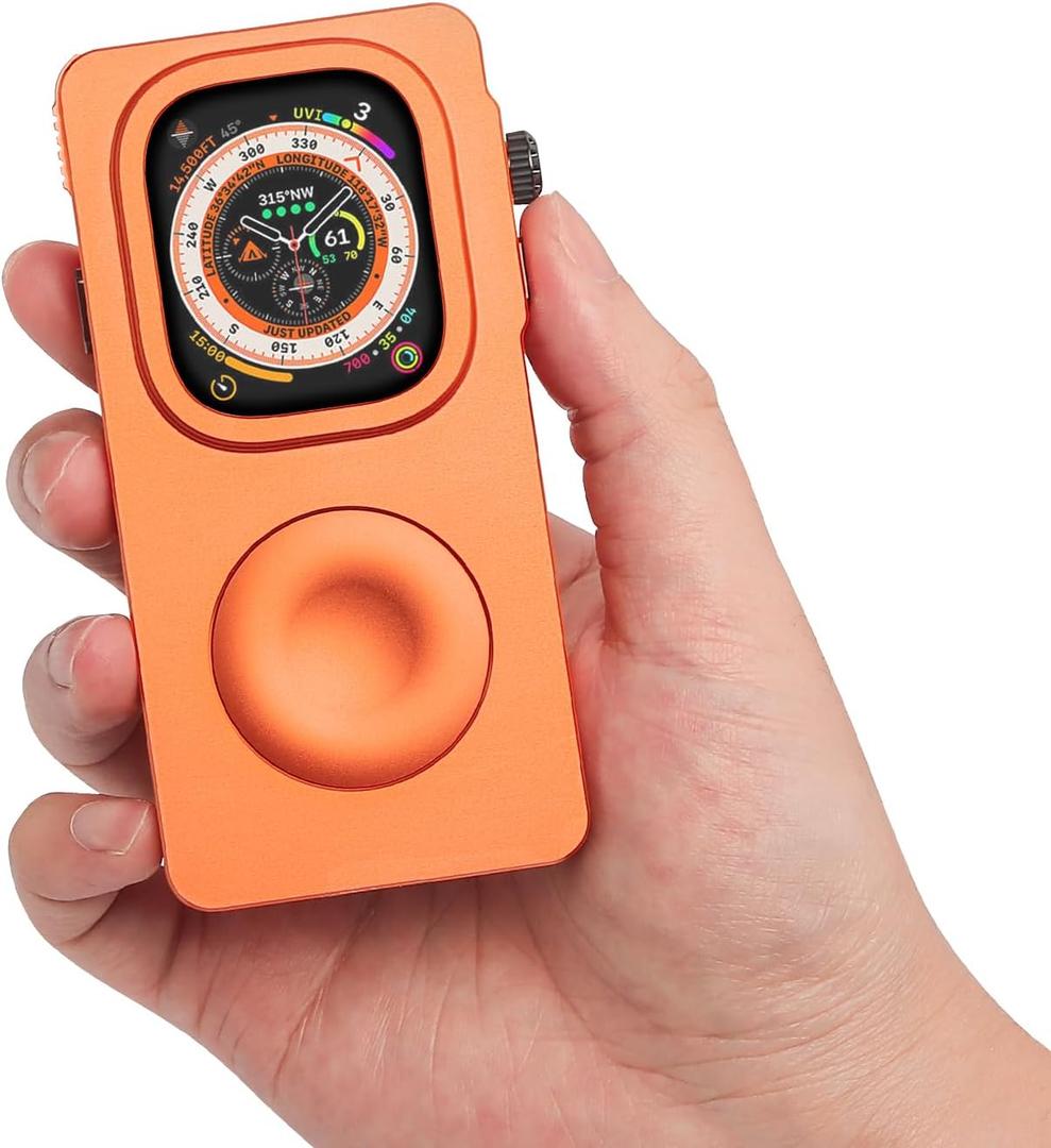 Aluminum Alloy Case for Apple Watch 49mm 44mm 45 46 42 40 41mm-Turn Your Apple Watch into a Smartphone,Retro iPod Style Metal Protective Cover with Click Wheel (Orange, 49mm- Ultra 3 2 1)