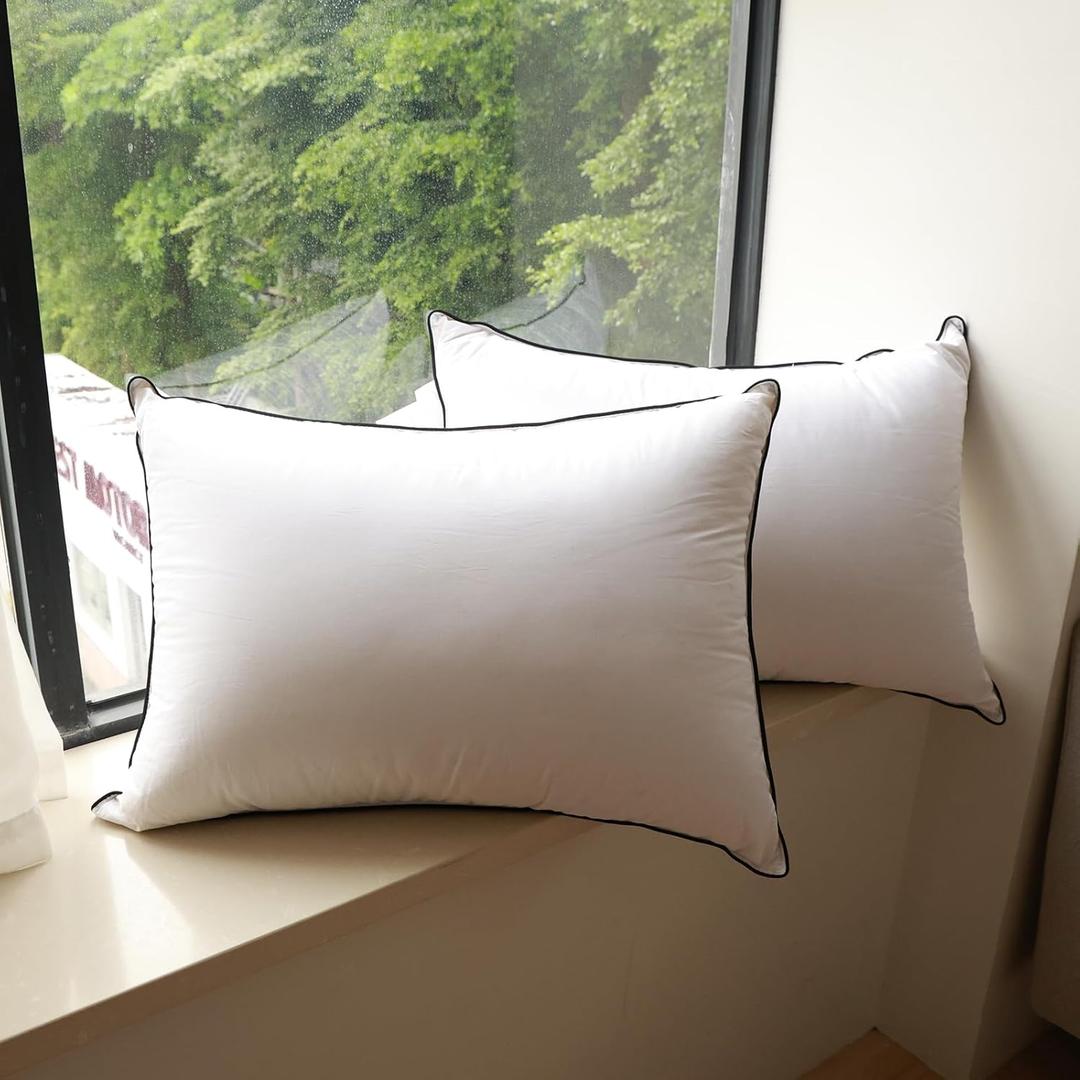 Luxury Goose Down Pillows, Soft and Comfortable Pillow for Sleeping,100% Cotton Shell,Designed for Ultimate Support and Relaxation - 2 Pack,Standard Size (20" x 26") (Velvet White)