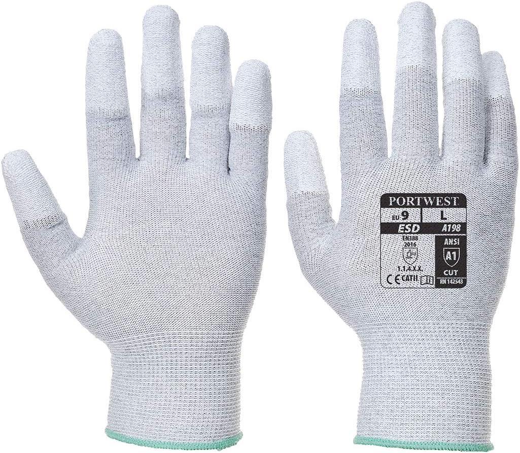 Portwest A198 Antistatic Safety Glove with PU Non Slip Fingertip Coating ANSI, Medium (M)