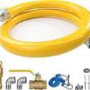 48Inch Gas Hose Connector Kit with 2 Elbow Fittings, 3/4 Quick Disconnect Fittings, Flexible Gas Line for Kitchen Commercial Equipment