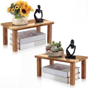 RattanView 2 Pcs Extra Large 15 Inches 14 Inches Acacia Wooden Riser Wooden Countertop Organizer Display Shelf for Top of Desk Home Office Bathroom Coffee Table Display Stand