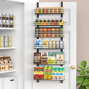 6-Tier Over The Door Spice Rack, Large-Capacity Adjustable Hanging Pantry Organizer 3 Size Baskets, No-Sway No-Drill Door Mount, Heavy-Duty Rustproof Steel, 15.75 Wide, Black