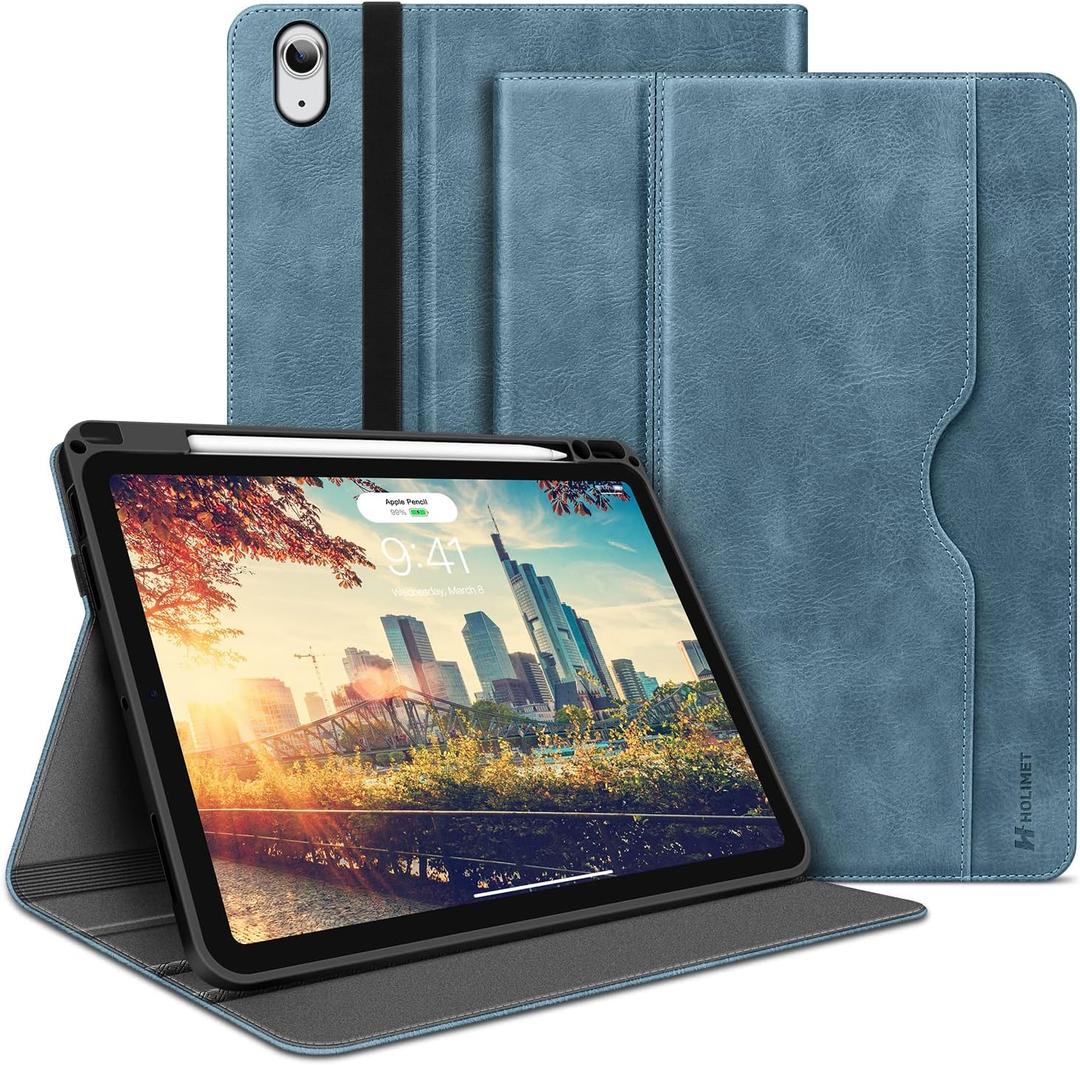 H HOLIMET Case for iPad Air 13 Inch Case 2026 M4/M3 2025/M2 2024 with Pencil Holder Shockproof Folio Cover, Auto Sleep/Wake, Vegan Leather (Blue)