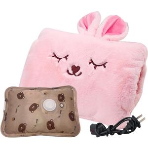 Cute Hot Water Bottle with Soft CoverPortable Rechargeable Electric Hot Water Bag for Menstrual CrampsHot Compress Heating Pad,Plush Bunny Hand WarmerSpring Impressive Gift