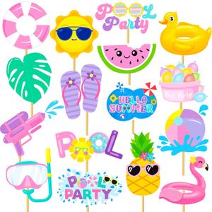 18pcs Summer Pool Party Centerpiece Sticks Pool Theme Birthday Party Decorations for Girls Hello Summer Party Table Toppers for Beach Pool Hawaii Luau Party Supplies