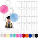 Henoyso 48 Pcs Graduation Photo Keychain, Class of 2026 Acrylic Picture Keychain with Fluffy Pom Poms, DIY Photo Frame Keychain Bulk (2 x 3 Inches)