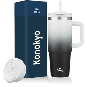 30 oz Tumbler with Handle and 2 Straws,2 in 1 Lid Insulated Water Bottle Stainless Steel Travel Coffee Mug,Day Night