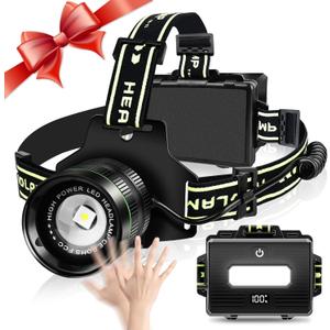 Rechargeable Headlamp, 5000 Lumens LED Super Bright Headlight with Motion Sensor, 5 Modes Zoomable Head Lamp, 180° Adjustable, IPX6 Waterproof for Camping, Running, Climbing, Hiking