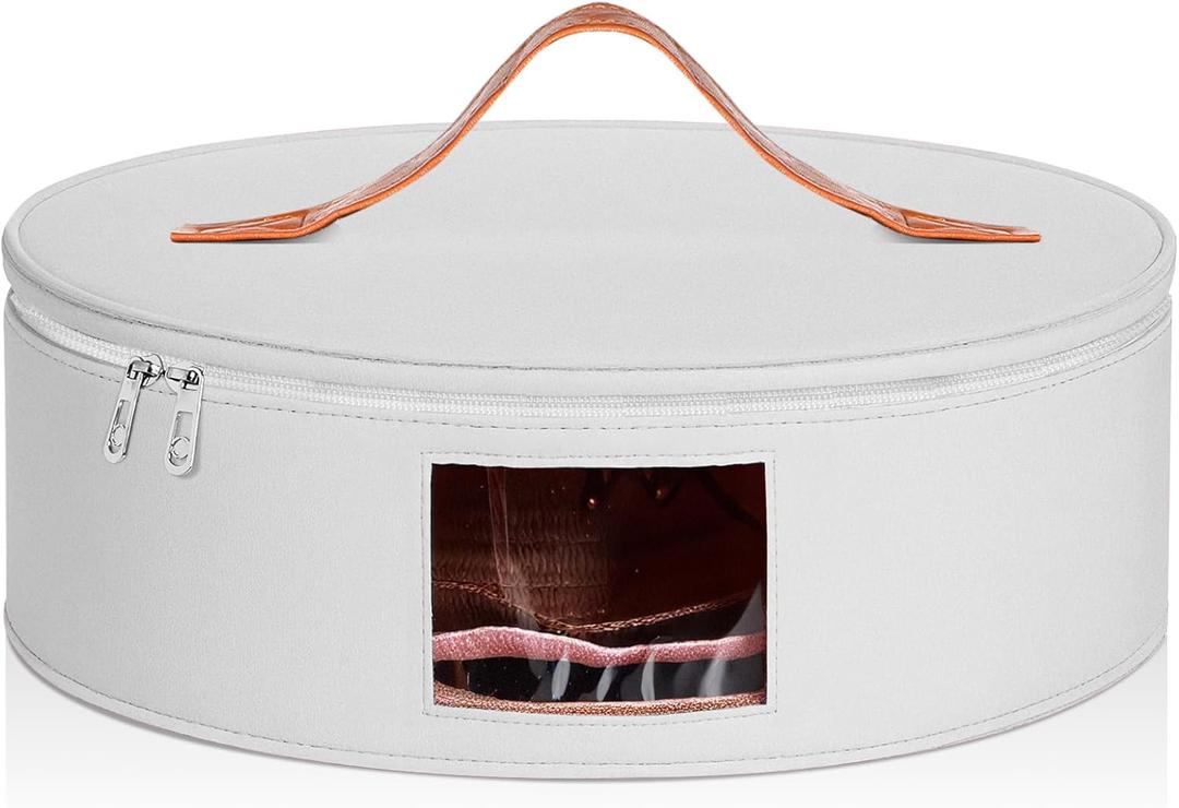 Chunful Hat Box Storage for Women Large Storage Bag for Wide Brim Sun, Cowboy and Foldable Space Saving Travel Hat Organizer Bag with Lid(White,Height 6.3 Inches)