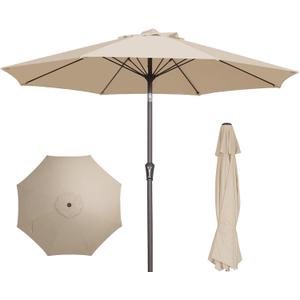 PatioKingdom 9FT Patio Outdoor Umbrella-UPF 50+ Sun Shade with Wind Vent, Push-Button Tilt & Smooth Crank Lift, Rust-Resistant Fiberglass Frame for Garden, Backyard,Yard (Beige)