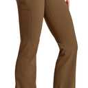 Willit Women's Fleece Lined Pants Yoga Crossover Leggings Bootcut Thermal Winter Pants Flare Leggings Water Resistant (XX-Large, Coffee Brown)