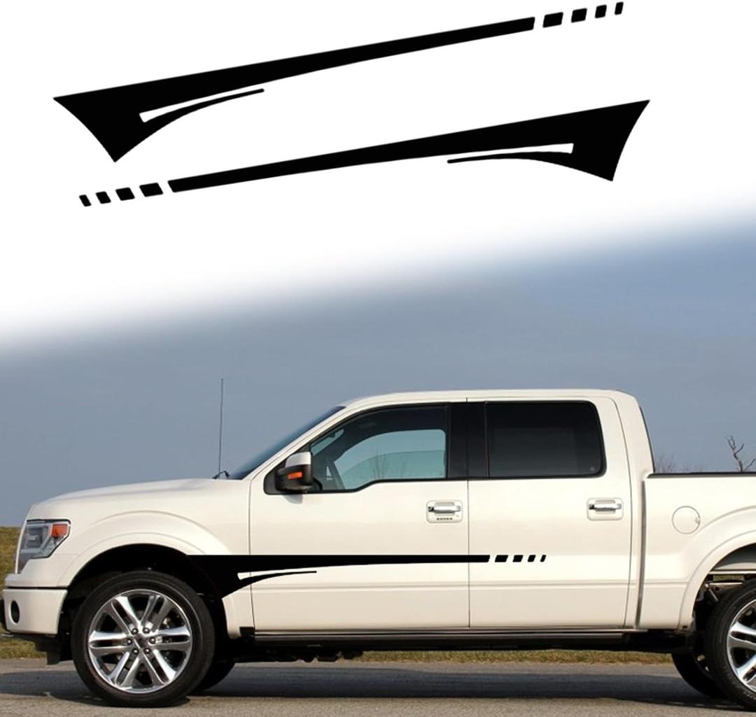 ramuel Car Sports Racing Body Side Stripe Graphic Stickers and Decals Vinyl DIY Modified Stripes Decal Cars Door Stickers for Truck Off-Road Pickup Universal (Black 2pc)