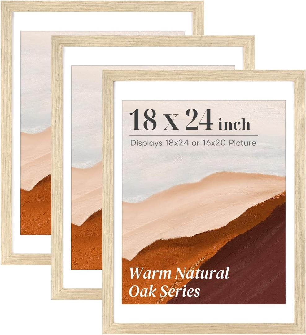 3 Pack 18x24 Frame 18 x 24 Poster Frame Natural Light Oak Solid Wood