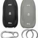 2-pcs Click&Fit Silicone Key Fob Covers Compatible with Tesla Model 3 2017-23, Model S 2012-23, Model Y 2020-2023, Model X 2016-23  Car Remote Key Rubber Case Protectors, 3-Buttons, Black&Grey