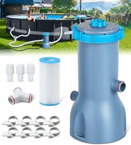 KimFilter Pro Series 1000 GPH Above Ground Pool Filter Pump, Powerful Pool Cartridge Filter Pump, Water Circulation and Filtration System - Improved Water Clarity, Pools Pumps Above Ground-Sky Blue