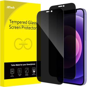 JETech Privacy Full Coverage Screen Protector for iPhone 12/12 Pro 6.1-Inch, Anti-Spy Tempered Glass Film, Edge to Edge Protection Case-Friendly, 2-Pack