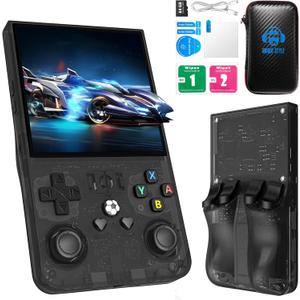 2025 New Upgrade R36MAX Retro Handheld Game Console with 64G Built-in 18000+ Classic Games, Portable Hand Held Open Source Linux System 4.0-in 4k HD IPS Screen Video Player (Black 64GB)